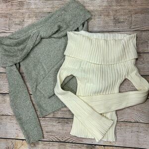 Loft Women’s Off-Shoulder Sweater Set - Gray and Cream size M